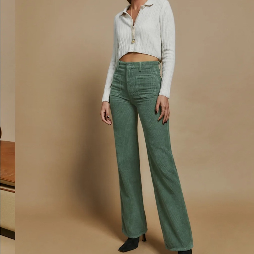 Reformation Alyssa High Rise Wide Leg Corduroy Pants in Moss